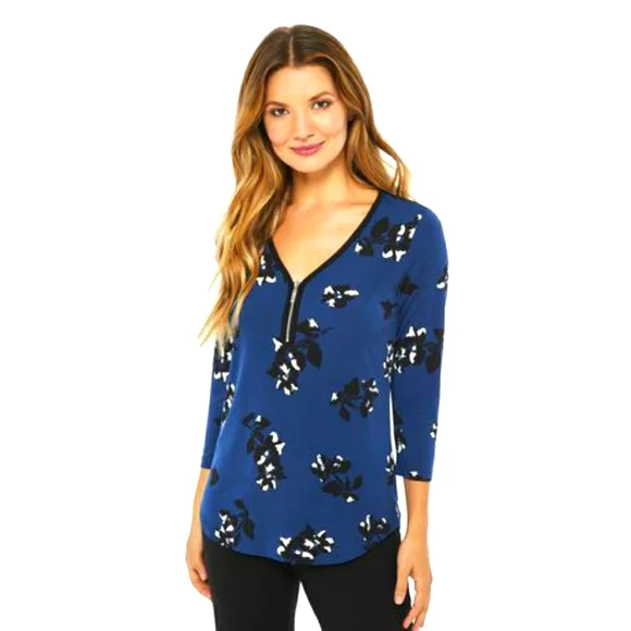 Brand new floral 3/4 Sleeve Zip Front Top - Picture 1 of 6